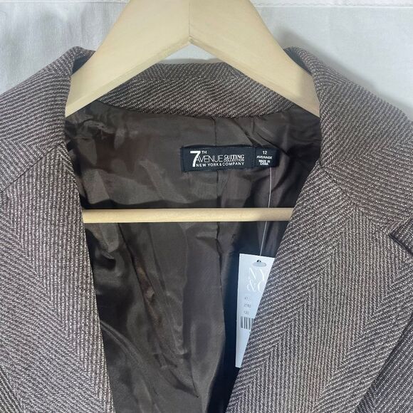 New York & Company NWT Brown Herringbone Banded Waist Blazer Sz 12 - Picture 4 of 14
